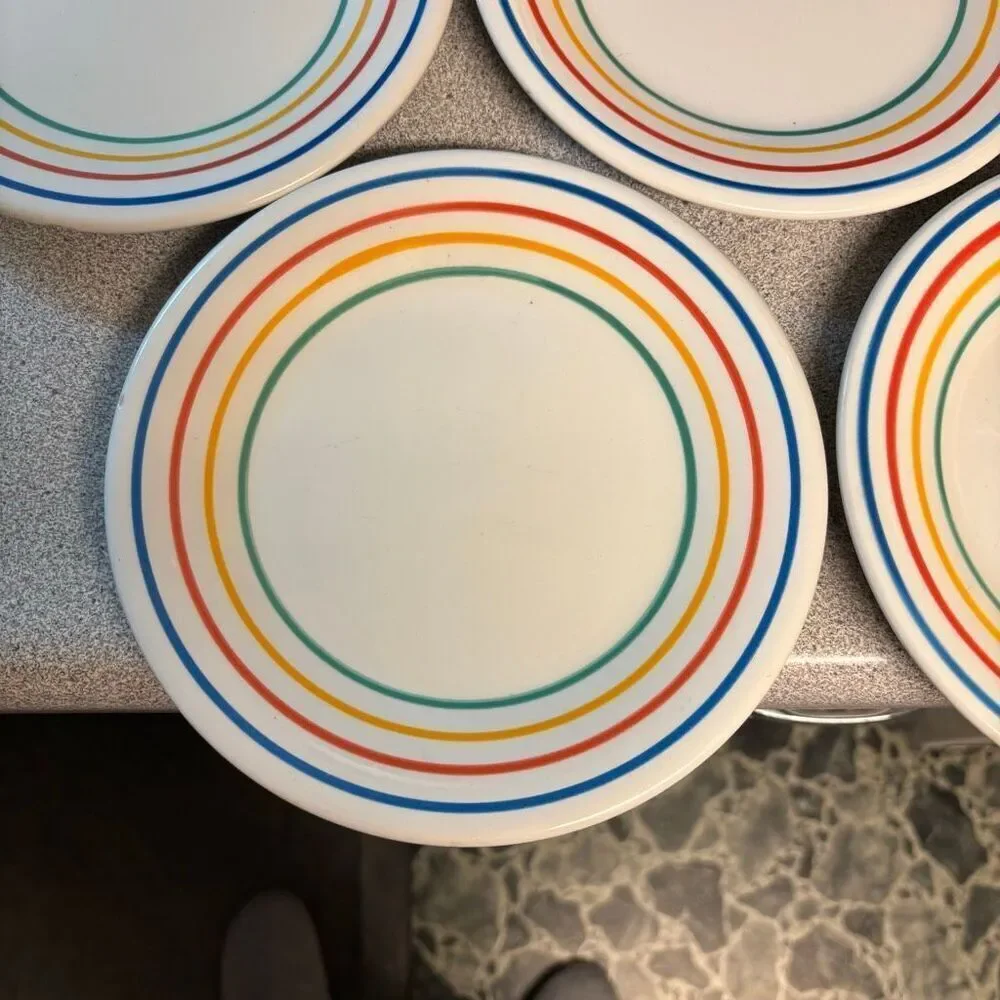 Pier One Imports 7 3/4” Multi Colored Stripes Salad Plates